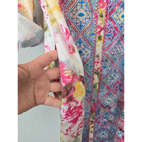 Aratta Silent Journey Floral Embroidered Tunic Shirt Dress Size L Boho Chic - Picture 5 of 12